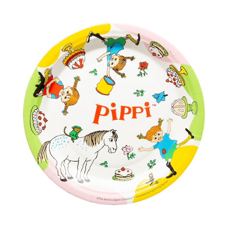 Pippi Langstrømpe Tallerkener - 8 stk (23 cm) | Pippi Tallerkner - Temashop