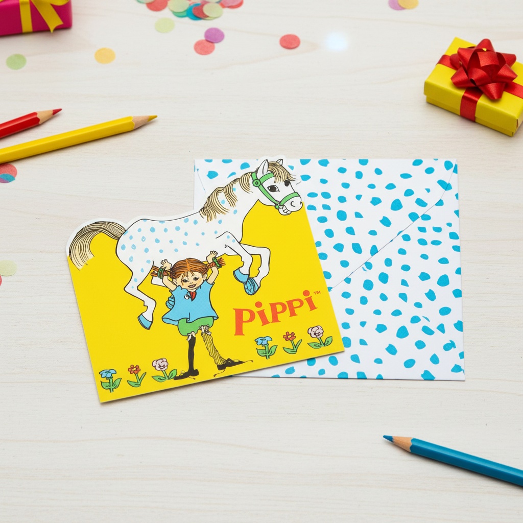 Pippi Langstrømpe Invitationer - 8 stk (20 x 12,5 cm) | Pippi Invitationer - Temashop