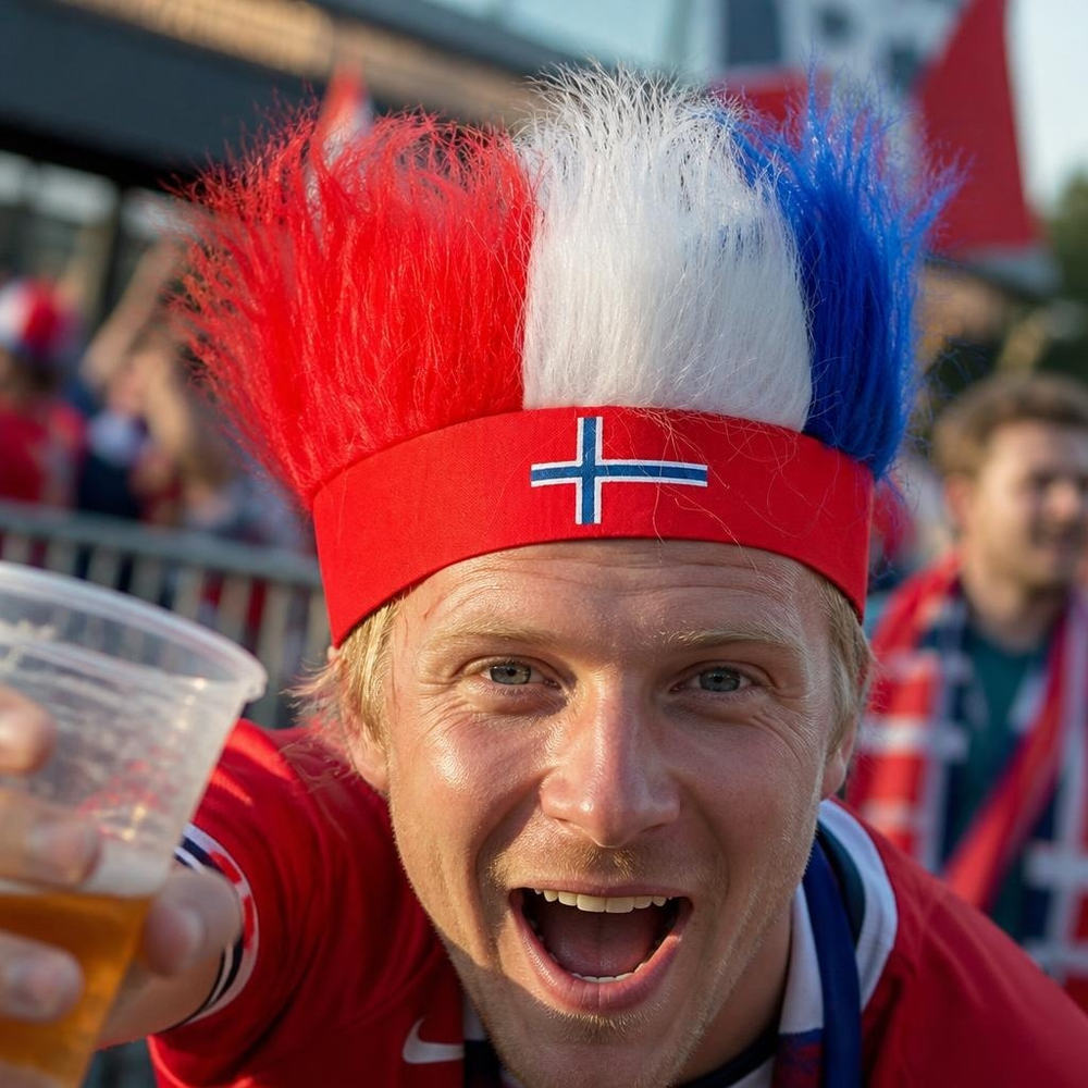 Norge Supporterhat Med Hår Rød/Blå | Norge Hat / Hue / Hjelm - Hovedtilbehør - Temashop