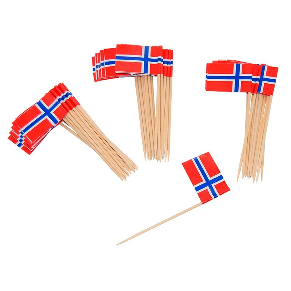 Norge Flag Madpinde - 50 stk | Norge Kagepinde - Temashop