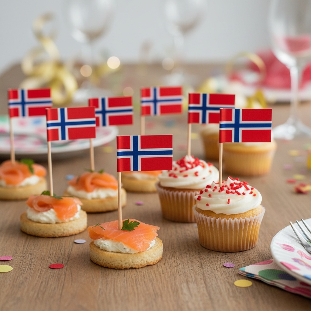 Norge Flag Madpinde - 50 stk | Norge Kagepinde - Temashop