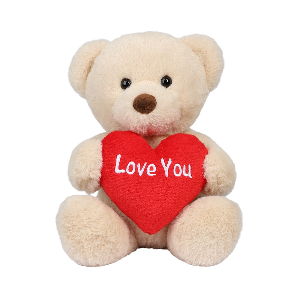 Love You Bamse Beige/Rød (20 cm) | Bjørn Bamse - Temashop
