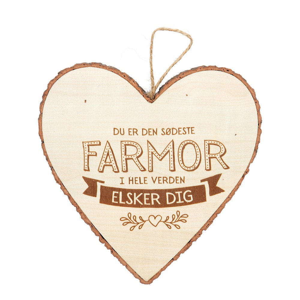 Hjerte Dekoration Træ Farmor - 1 stk (15 x 15,5 x 1 cm) | Kærlighed Dekorationsfigurer - Temashop