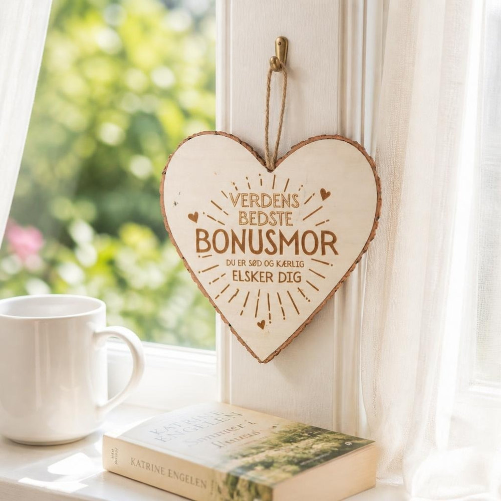 Træhjerte Verdens Bedste Bonusmor - 1 stk (15 x 15,5 x 1 cm) | Kærlighed Dekorationsfigurer - Temashop