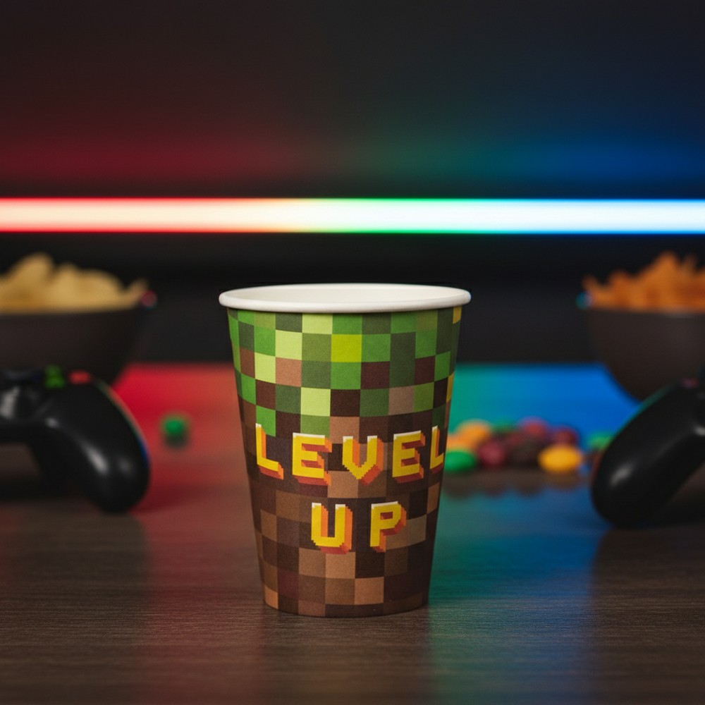 Pixel Gaming Papkrus - 8 stk (13,5 x 9 cm) | Computerspil Krus - Temashop