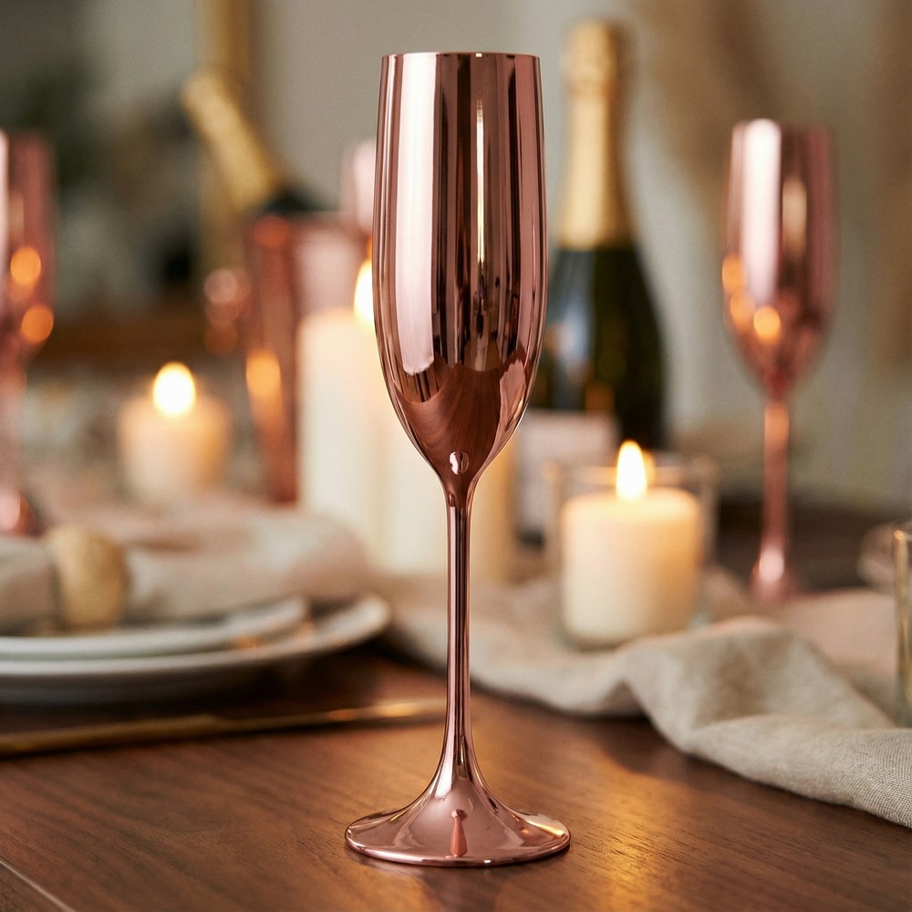 Metallisk Champagneglas Rosaguld - 1 stk | Rosaguld tema Glas - Temashop
