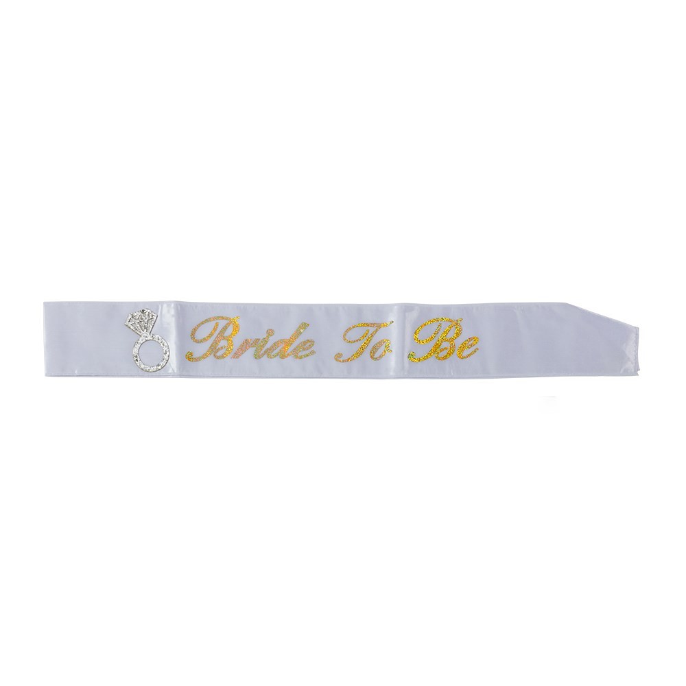 Bride To Be Skråbånd Hvid/Guld | Bachelorette Skråbånd - Festtilbehør - Temashop