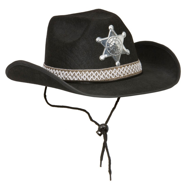 Sherif Cowboyhat Sort | Det vilde vesten Hat / Hue / Hjelm - Hovedtilbehør - Temashop