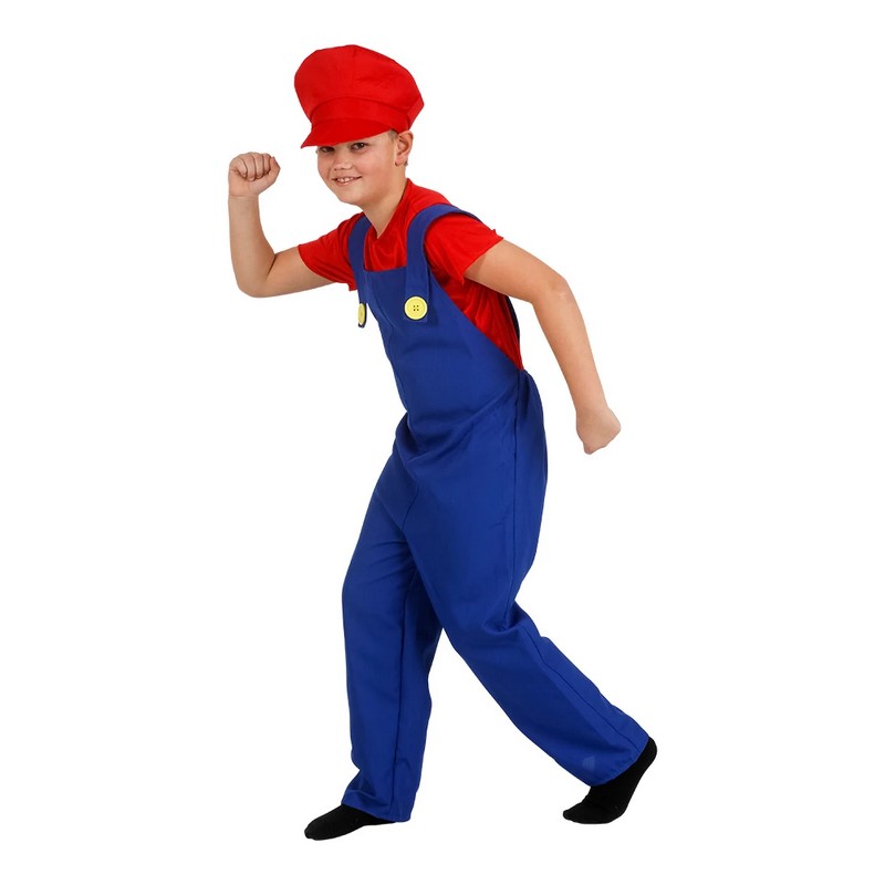 Rød Blikkenslager Børnekostume - Animationer kostume til børn i størrelserne 116-152 | Super Mario udklædning til børn - Temashop