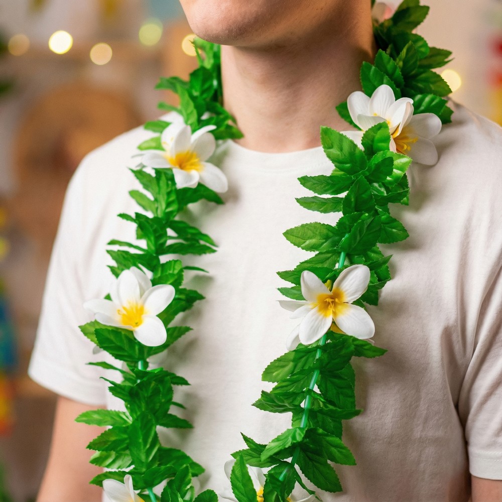 Tropisk Hawaiikrans Grøn/Hvid | Hawaii Halskæder - Smykker - Temashop