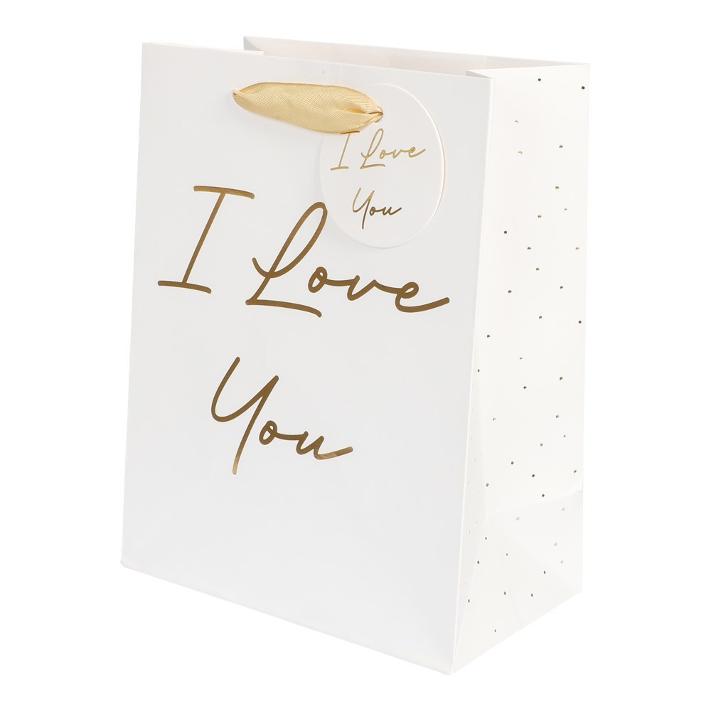 I Love You Gavepose Hvid - 1 stk (18 x 23 x 10 cm) | Kærlighed Poser / Goodiebags - Temashop