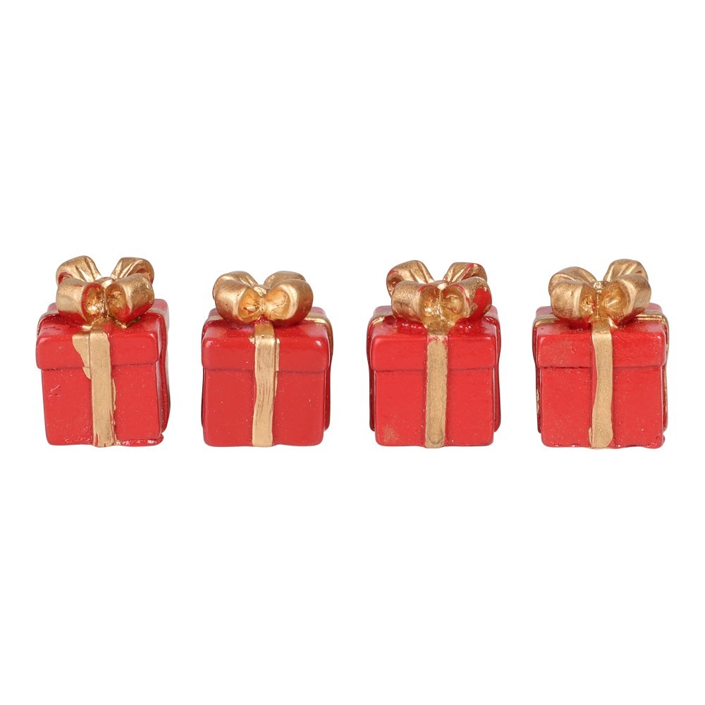 Mini Julegaver Dekoration - 4 stk (2,5 x 1,8 x 1,8 cm) | Julegave Julepynt - Temashop