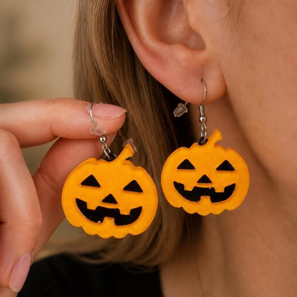 Halloween Græskar Øreringe (3 x 3 cm) | Græskar Øreringe - Smykker - Temashop