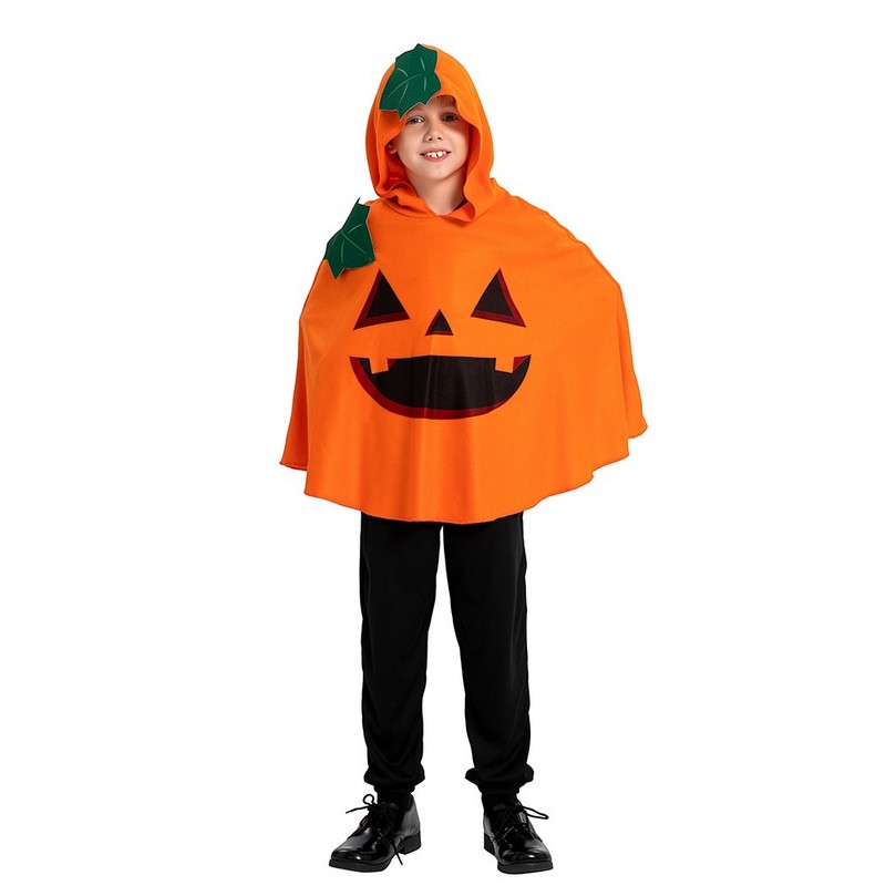 Græskar Poncho Børnekostume - Halloween kostume til børn i størrelserne 86-104 | Græskar udklædning til børn - Temashop