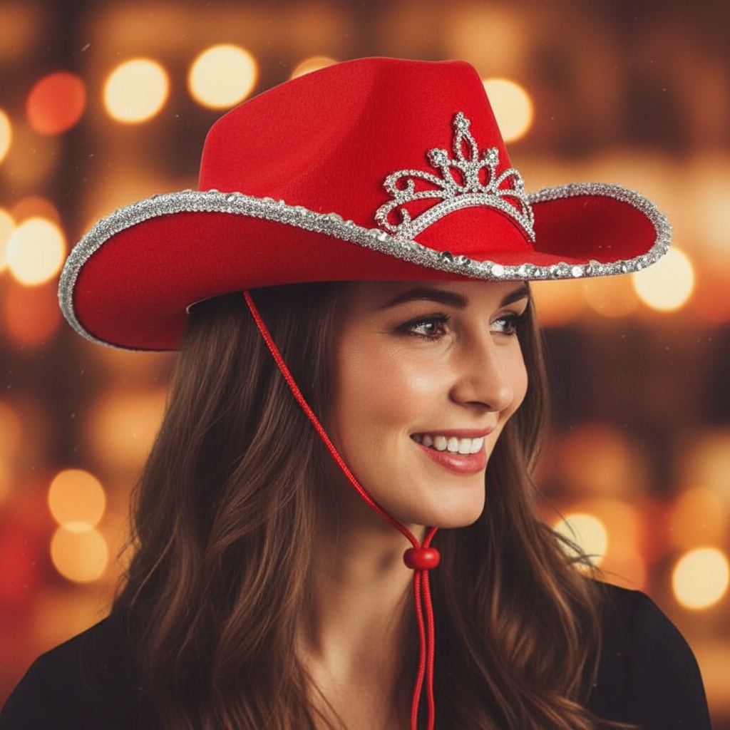 Tiara Cowboyhat Rød | Det vilde vesten Hat / Hue / Hjelm - Hovedtilbehør - Temashop