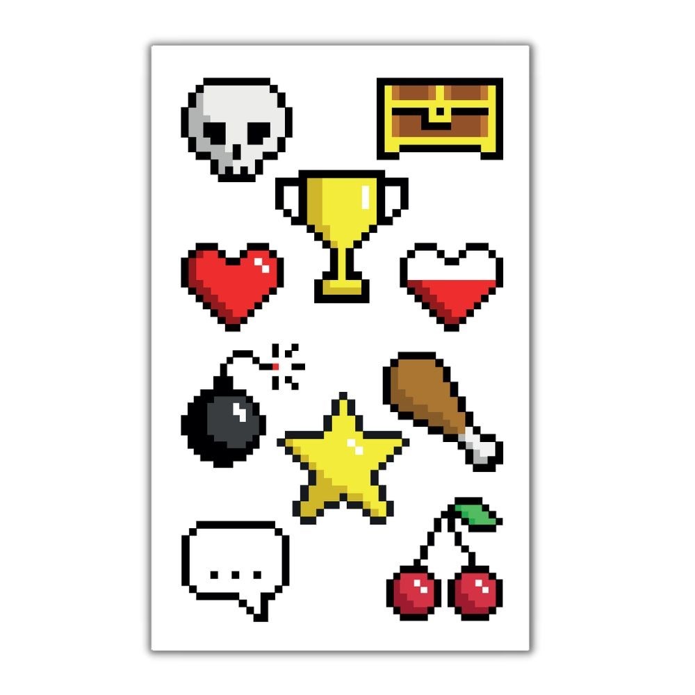 Pixel Falske Tatoveringer (10,5 x 20 cm) | Computerspil Falske tatoveringer - Festtilbehør - Temashop