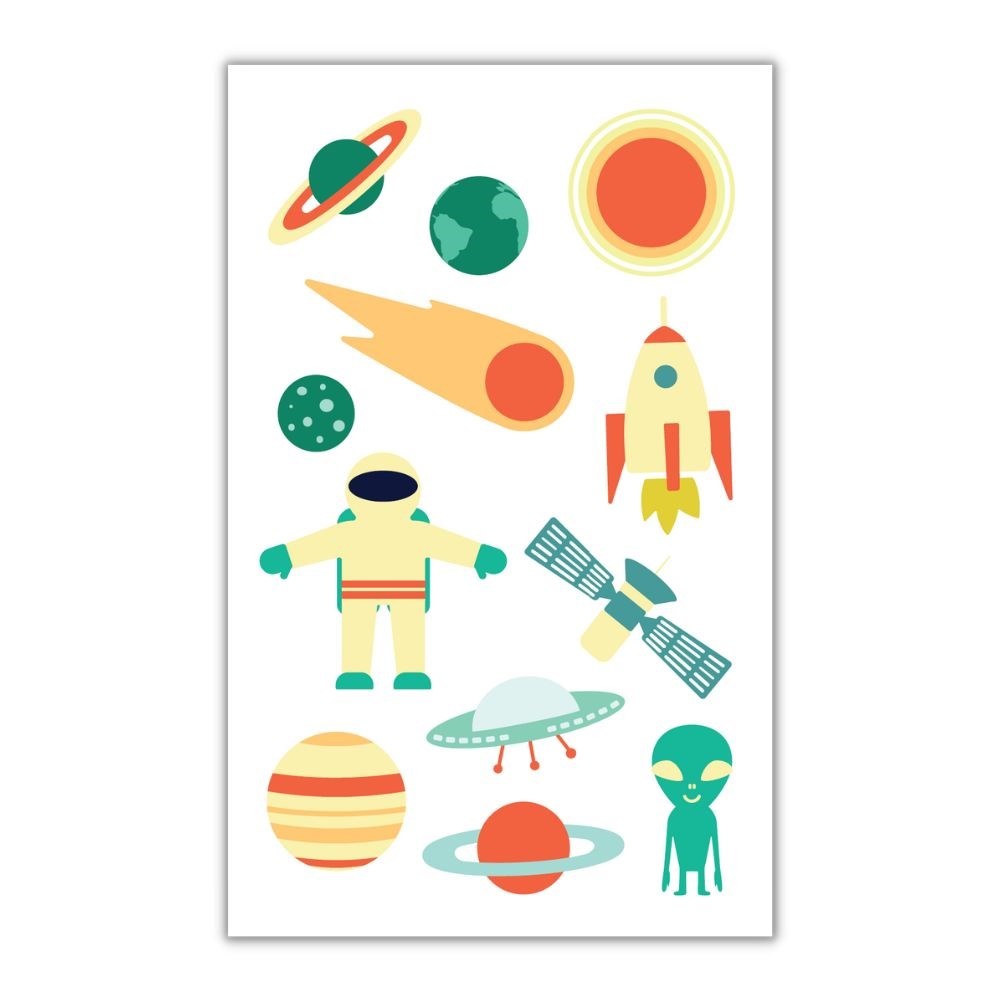 Astronaut Falske Tatoveringer (10,5 x 20 cm) | Rummet Falske tatoveringer - Festtilbehør - Temashop