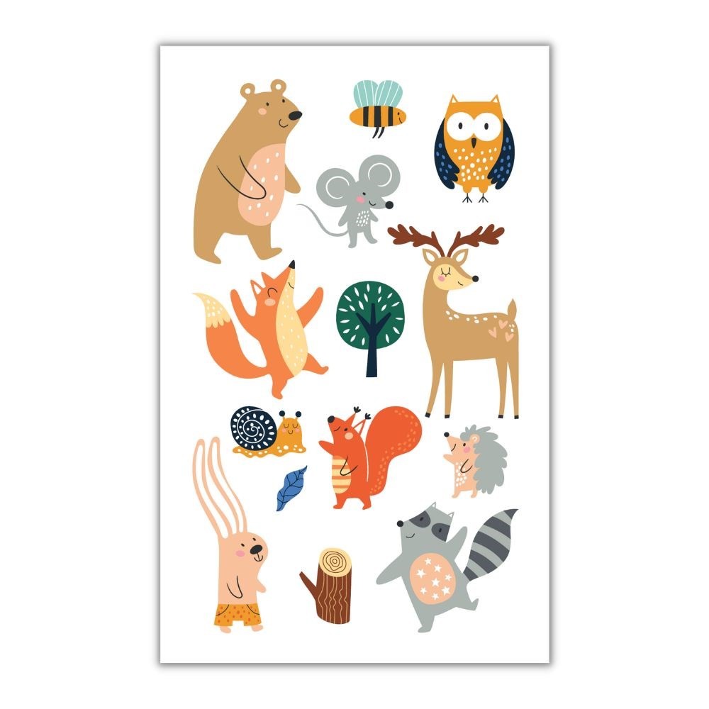 Søde Dyr Falske Tatoveringer (10,5 x 20 cm) | Skov Falske tatoveringer - Festtilbehør - Temashop