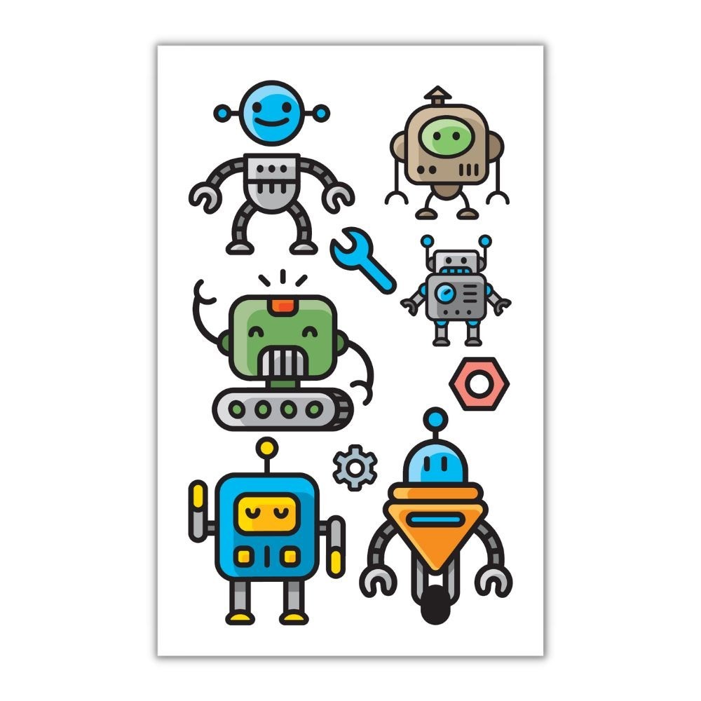 Robot Falske Tatoveringer (10,5 x 20 cm) | Robot Falske tatoveringer - Festtilbehør - Temashop