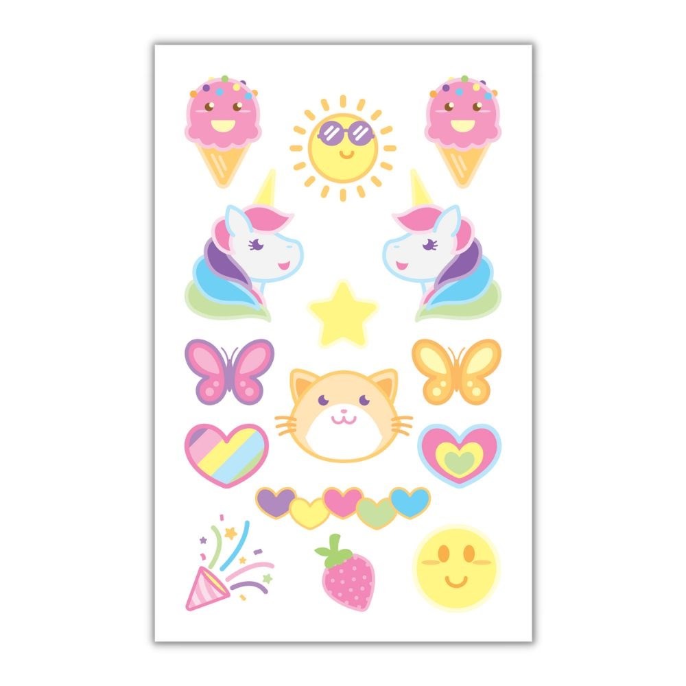 Kawaii Ikoner Falske Tatoveringer (10,5 x 20 cm) | Kawaii Falske tatoveringer - Festtilbehør - Temashop