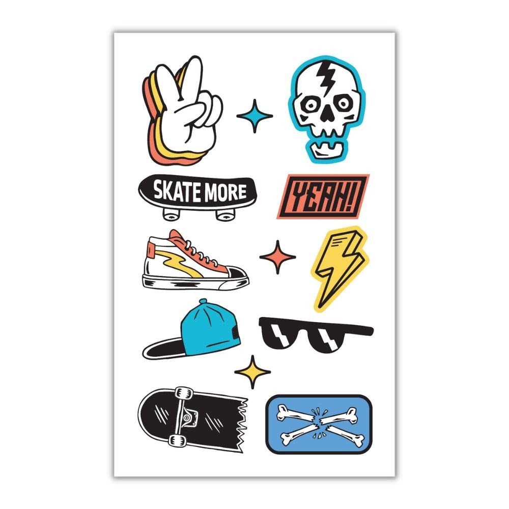 Skater Falske Tatoveringer (10,5 x 20 cm) | Fødselsdag dreng Falske tatoveringer - Festtilbehør - Temashop