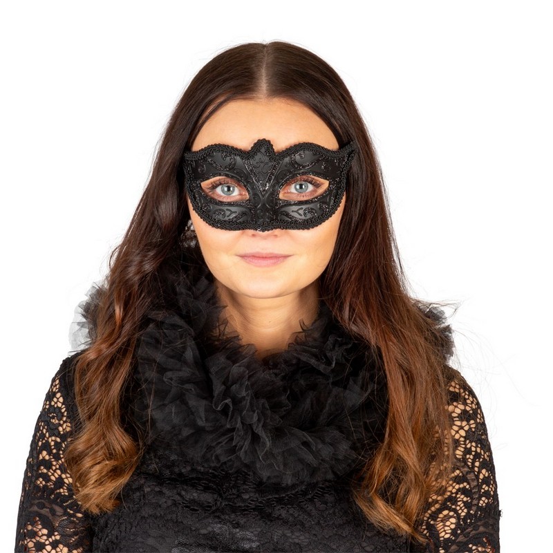 Venetiansk Øjenmaske Sort | Masquerade Maske - Hovedtilbehør - Temashop