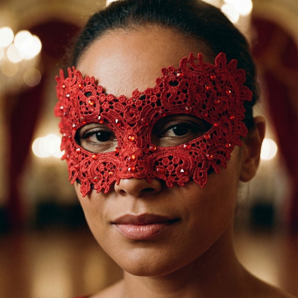 Blonde Maskerade Øjenmaske Rød | Masquerade Maske - Hovedtilbehør - Temashop