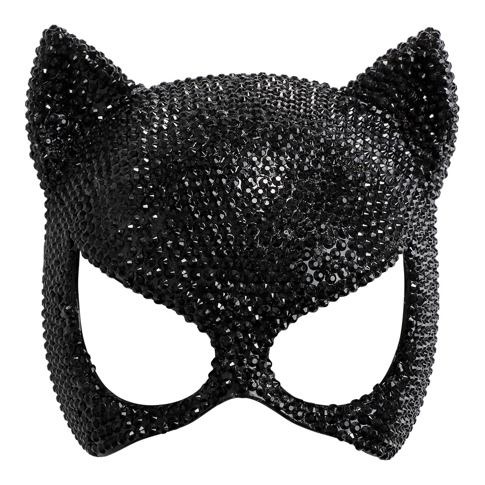 Kat Halvmaske Med Rhinsten Sort | Kat Maske - Hovedtilbehør - Temashop