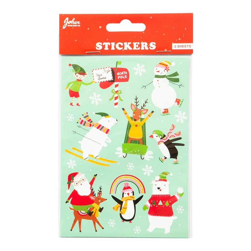 Søde Julefigurer Klistermærker - 2 ark (15,5 x 11 cm) | Julepynt Klistermærke - Temashop