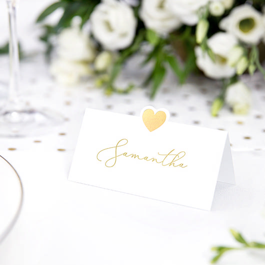 Hjerte Bordkort Guld/Hvid - 10 stk (10 x 5 cm) - Temashop