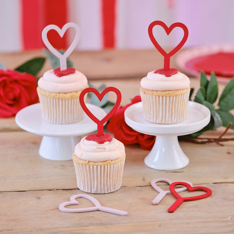 Hjerte Cupcaketoppere - 6 stk (6 x 4,5-5 cm) - Temashop