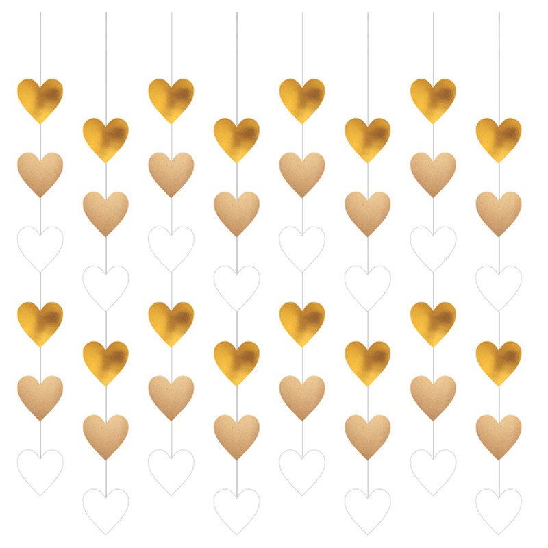 Hjerte Loftspynt Guld - 8 stk (130 cm) - Temashop