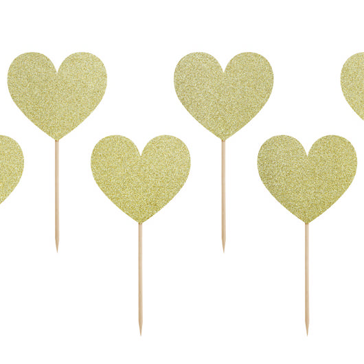Hjerte Madpinde Glitter Guld - 6 stk (11 cm) - Temashop