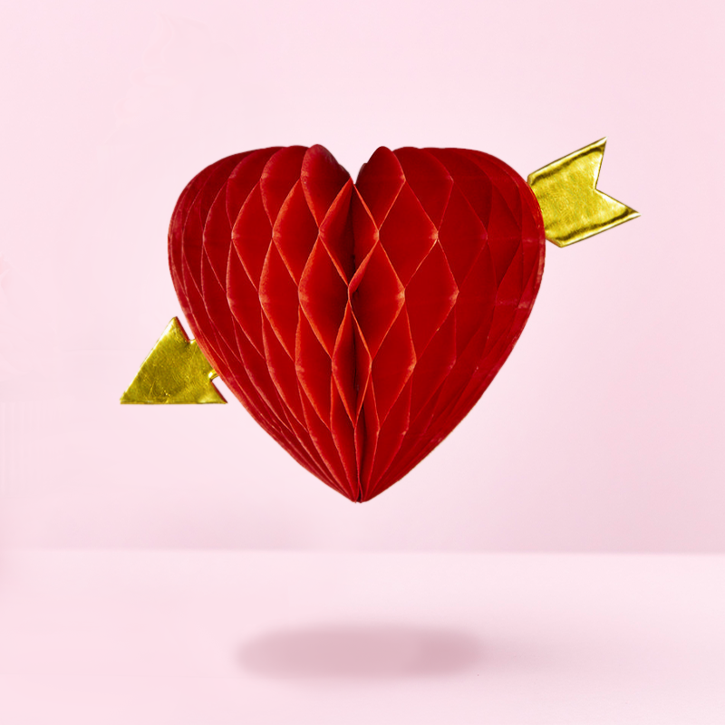 Hjerte Med Guldpil Honeycomb Rød