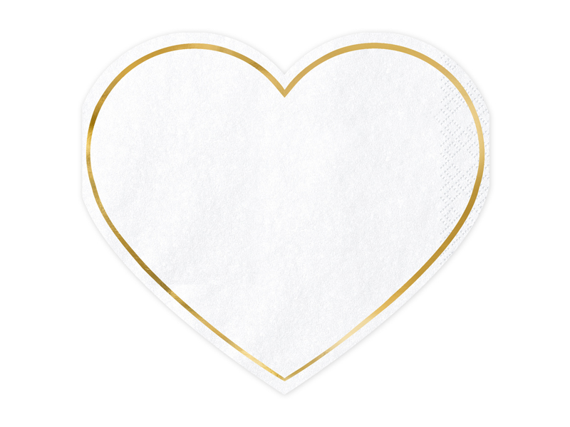 Hjerte Servietter Hvid/Guld - 20 stk (29 x 25 cm) - Temashop