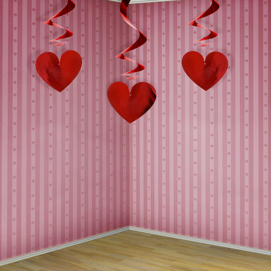 Hjerte Swirls Rød - 3 stk (60 cm) | Valentinsdag Spiraler/string - Temashop