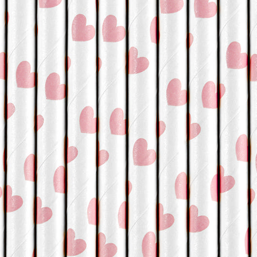 Hjerter Papirsugerør Lyserød/Hvid
