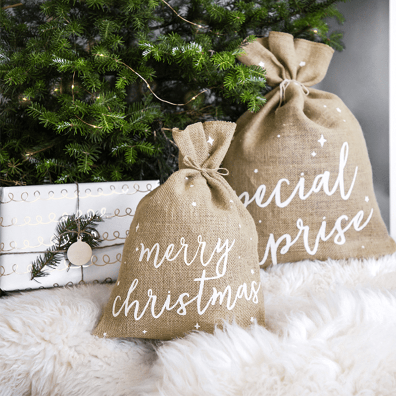Holly Christmas Julesæk Hvid - 1 stk (30 x 42 cm) | Julepynt Poser / Goodiebags - Temashop