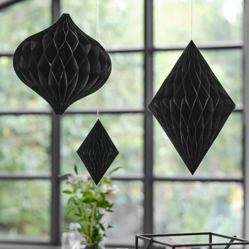 Honeycomb Loftsdekorationer Sort - 3 stk (20 - 40 cm) - Temashop