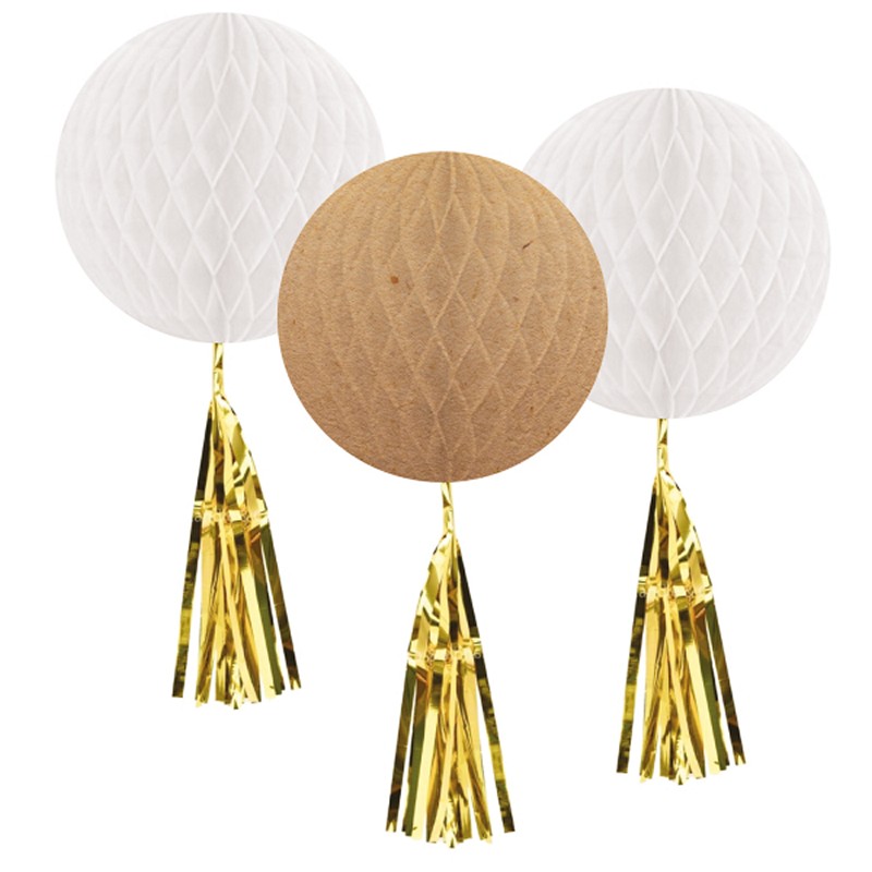 Honeycombs Loftpynt Hvid/Guld - 3 stk (30 cm) - Temashop