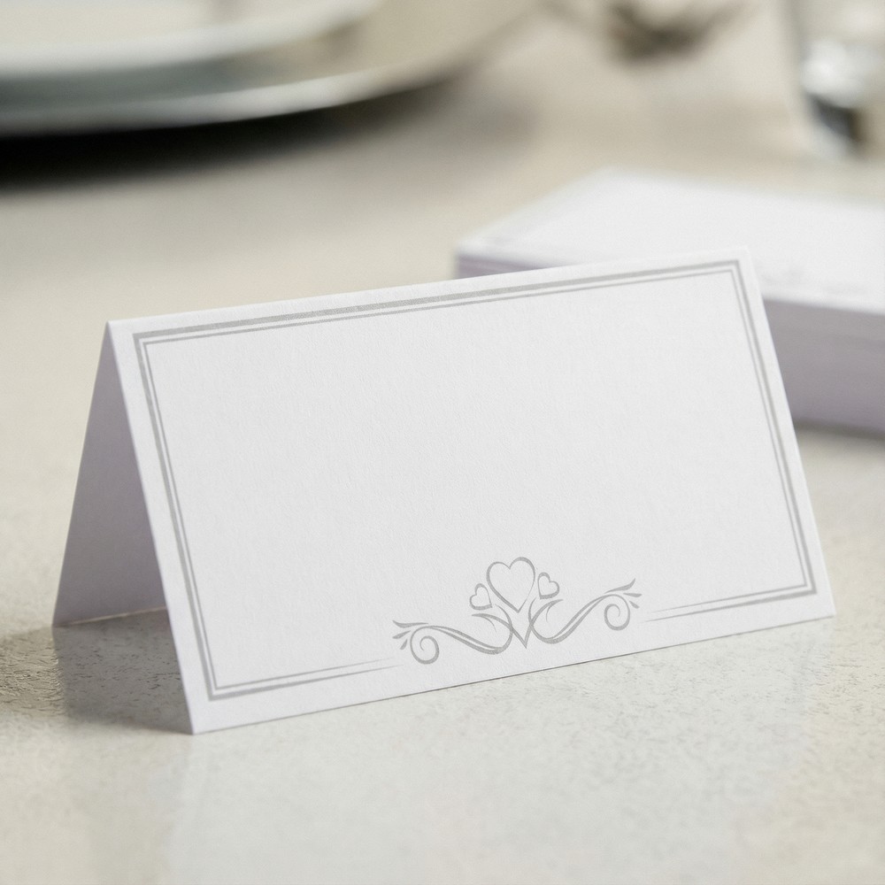 Hjerte Bordkort Hvid - 50 stk (9,6 x 4,8 cm) - Temashop