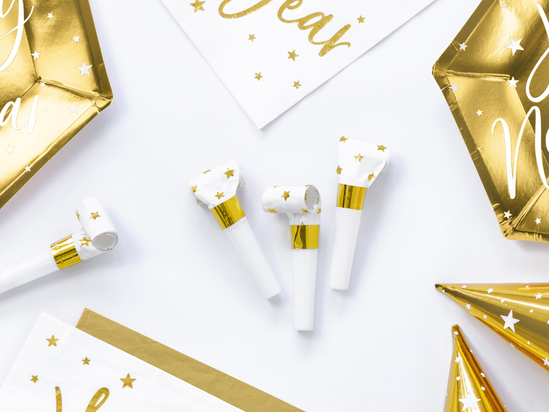 Hvide Ryslere - 6 stk (1 x 8 cm) | Nytår Ryslere / truthorn - Temashop