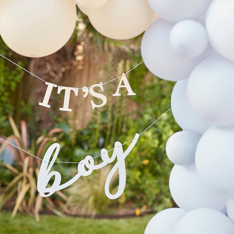 It's A Boy Guirlande Hvid/Lyseblå - 1 stk (1,5 m) | Gender Reveal Guirlander - Temashop