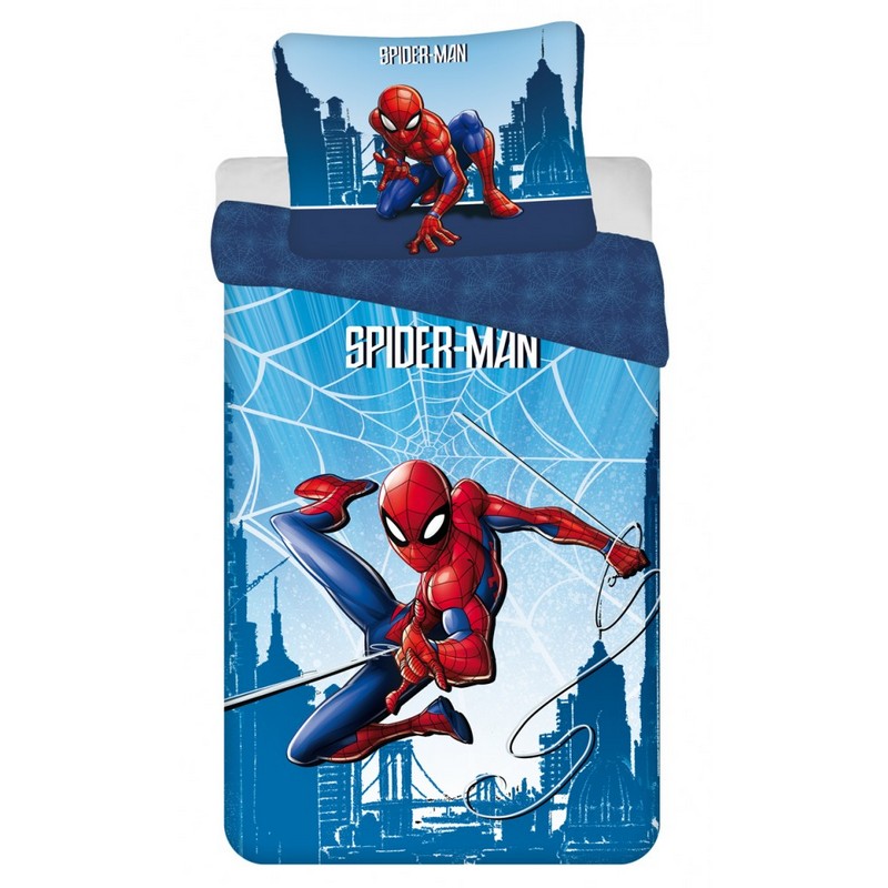 Spiderman Skyline Bomuld Sengetøj (140 x 200 & 70 x 90 cm) | Spider-Man Sengetøj - Temashop