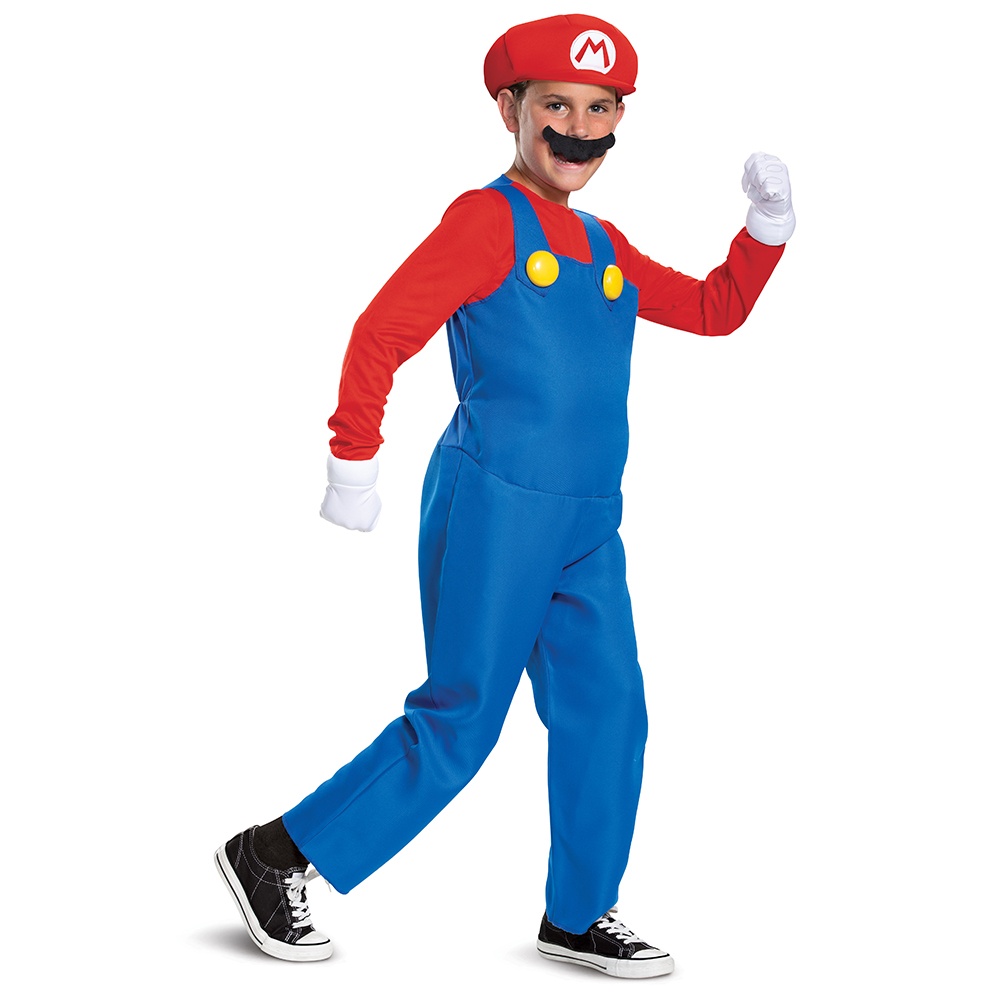 Super Mario Mario Deluxe Børnekostume - Animationer kostume til børn i størrelserne 104-152 | Super Mario udklædning til børn - Temashop
