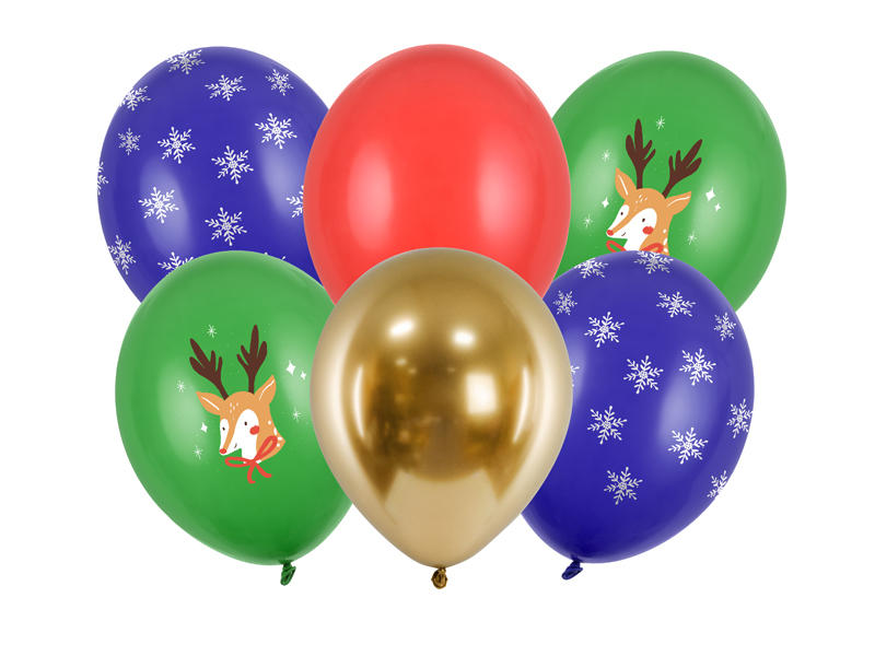 Jul Ballon Mix - 6 stk (Ø 30 cm) | Julepynt Ballonbuket - Temashop