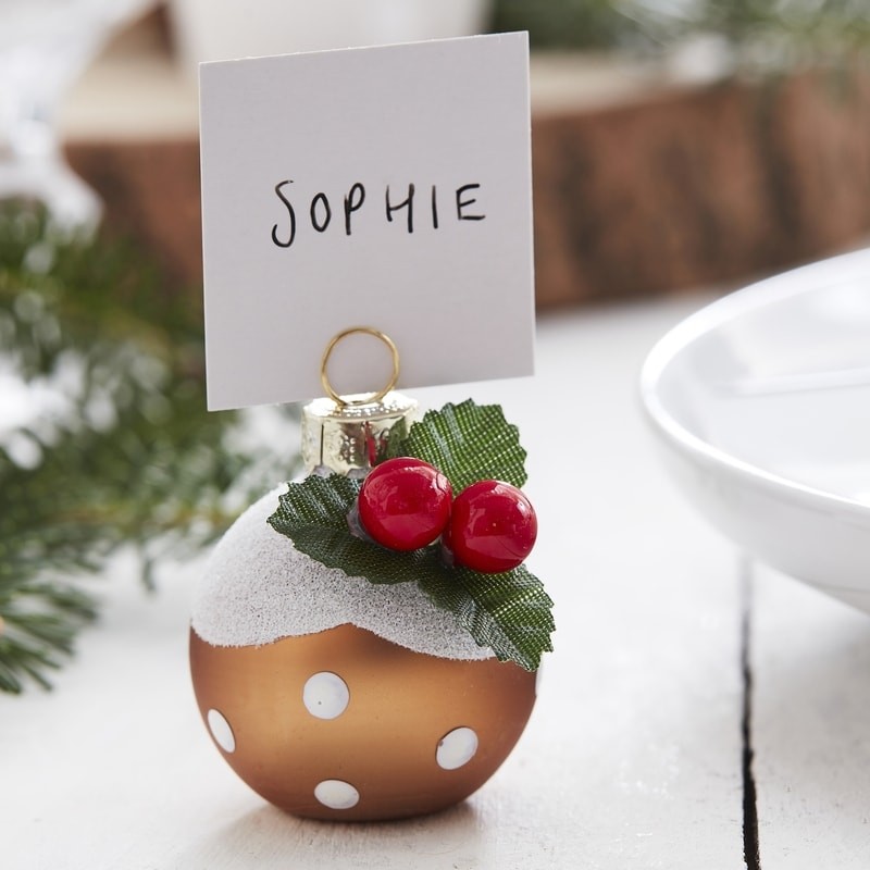 Jule Budding Bordkort Holdere - 6 stk (4 cm) | Julefrokost Bordnumre / bordkort / holdere - Temashop