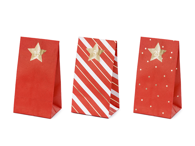 Julekalender Æsker Rød - 24 stk (8 x 18 x 6,5 cm) | Julekalender Julekalendere - Temashop