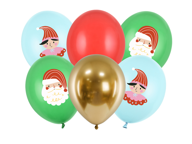 Julepar Ballon Mix - 6 stk (Ø 30 cm) | Julemand Latexballoner - Temashop