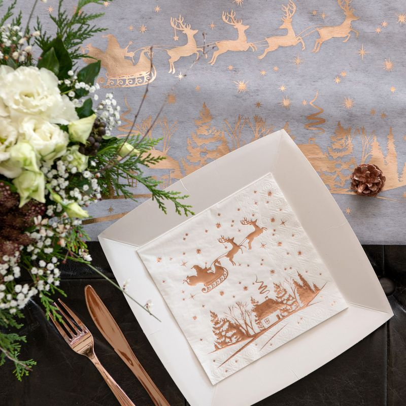 Juleslæde Servietter Rosaguld - 20 stk (33 x 33 cm) | Julescene Servietter - Temashop